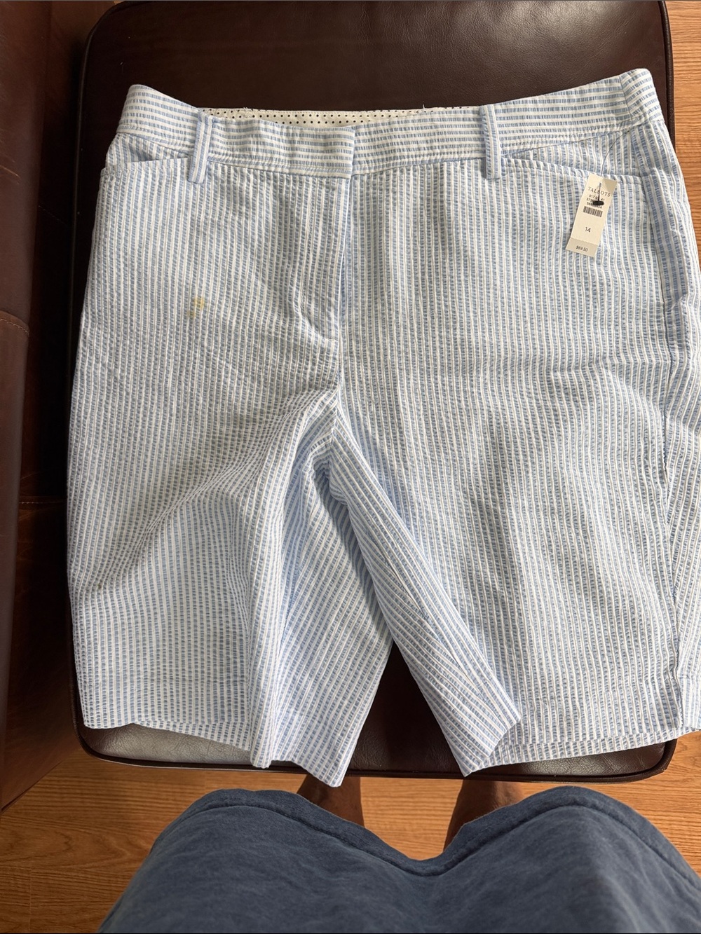 Talbots Pale Blue & White Seersucker Bermuda Shorts